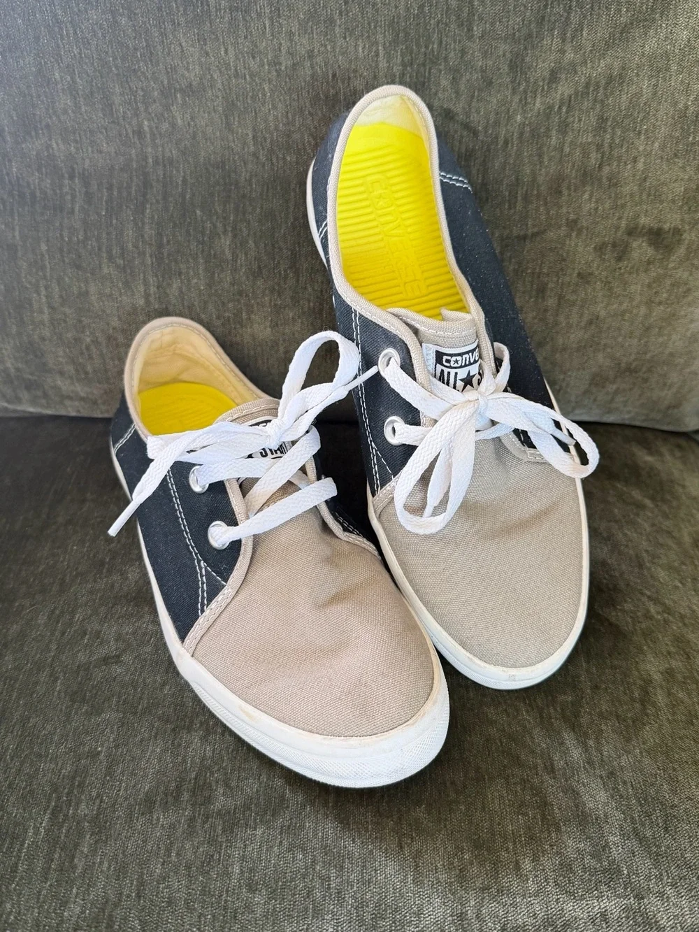 Converse Two-Tone Canvas Low Tops in Beige, black